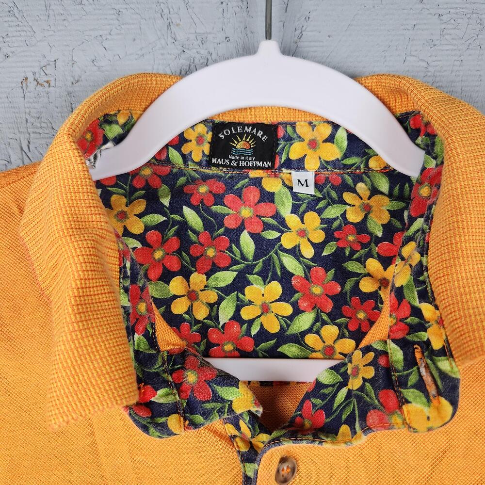 Maus & Hoffman Solemare Shirt Mens Medium Orange Floral Collar Made Italy Cotton